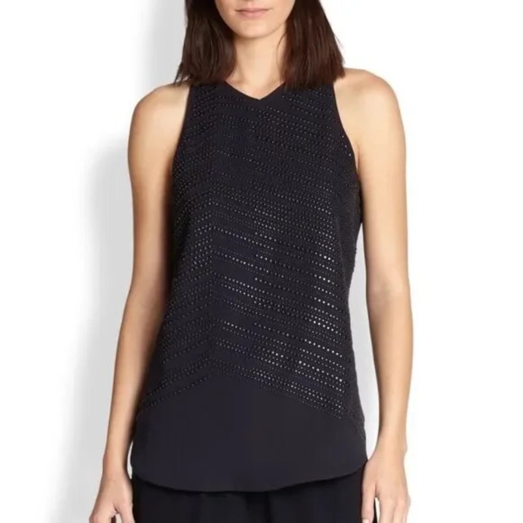 A.L.C. Black Silk Tank Top With Studded Pattern Size 6